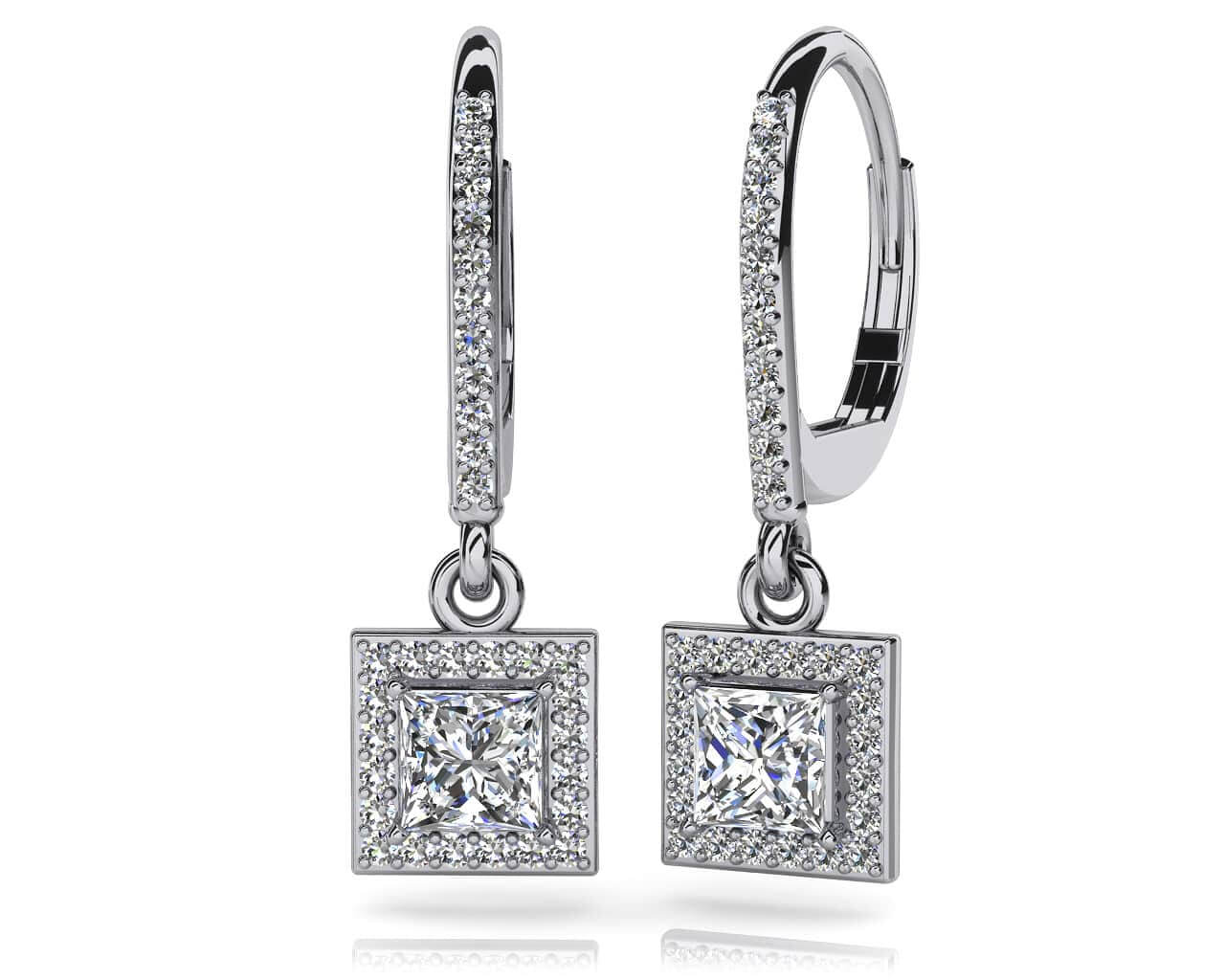 Princess Cut Diamond Drop Earrings Diamond with 1.21 ct. (2X0.45 ct. center diamonds)